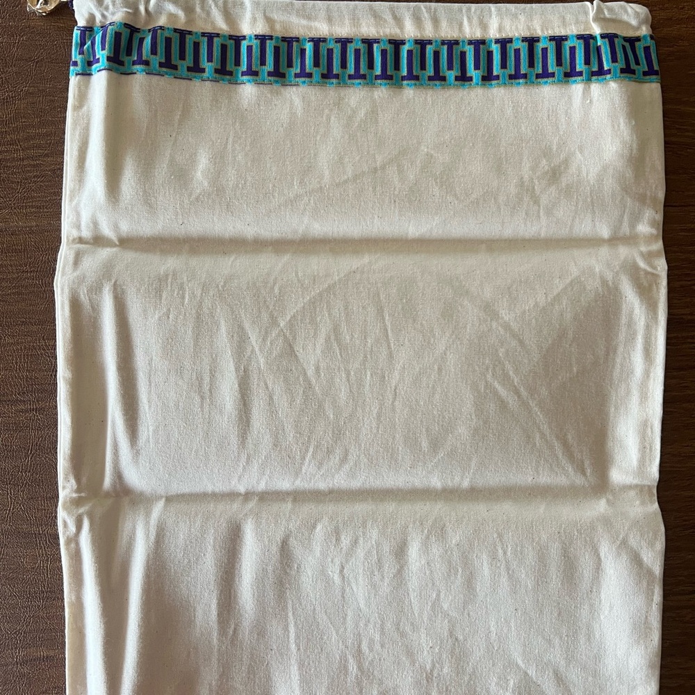 Tory Burch Cream Shoe Bag with Blue Pattern